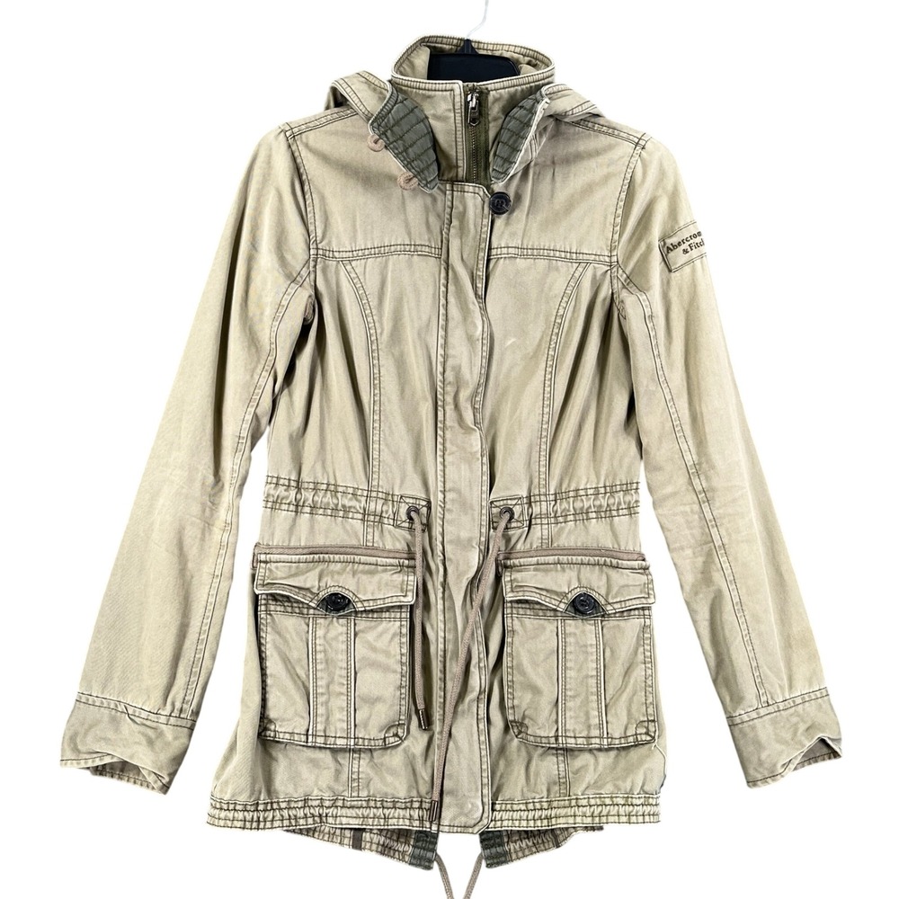Abercrombie & Fitch Utility Field Jacket Women S Khaki Drawstring Hooded Casual